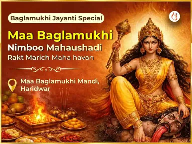 Baglamukhi Jayanti Special Maa Baglamukhi Nimboo Mahaushadi Rakta Marich Maha Hawan puja image 1