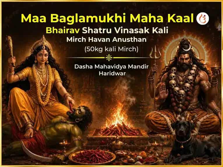 Purnima Visesh Maa Baglamukhi Maha Kaal Bhairav Shatru Vinasak Kali Mirch Havan  puja image 1