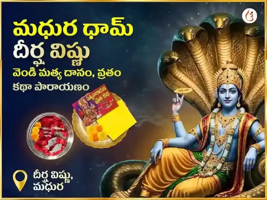 శ్రీ దీర్ఘ విష్ణు విశేష వెండి చేప దానం మరియు సత్యనారాయణ వ్రత కథ మహా పూజ puja image 1