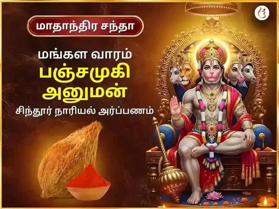 செவ்வாய் விசேஷ பஞ்சமுகி ஹனுமான் வாராந்திர சிந்தூர் & தேங்காய் தானம் puja image 1