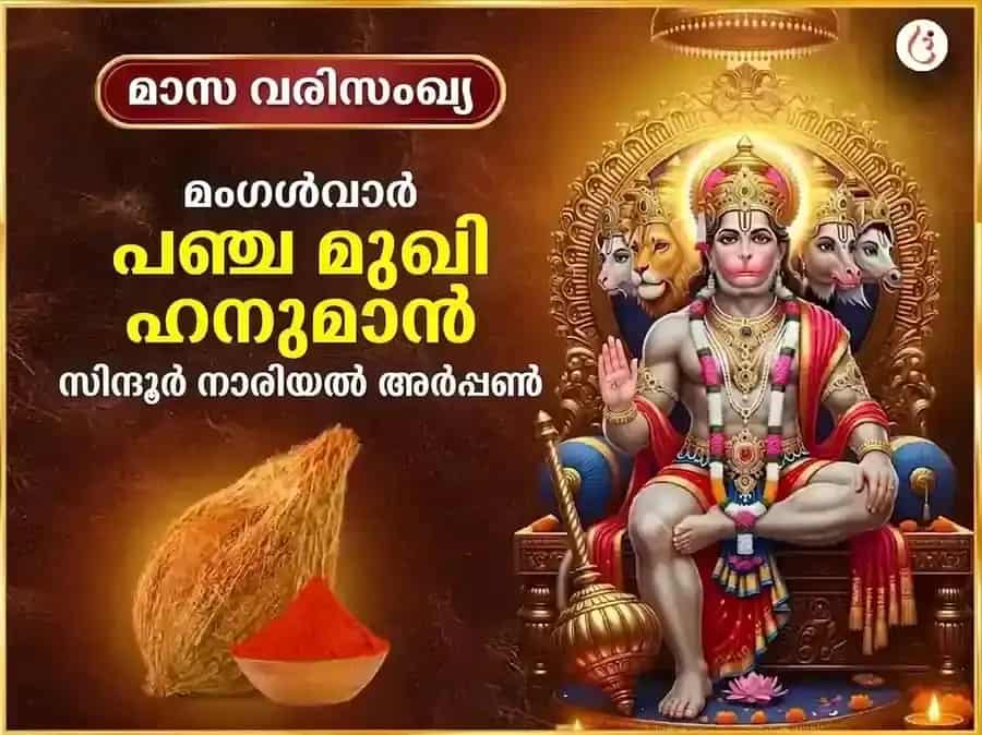 ചൊവ്വാഴ്ച വിശേഷ പഞ്ചമുഖി ഹനുമാൻ സാപ്താഹിക് (പ്രതിവാര) സിന്ദൂര & നാളികേര ദാനം puja image 1