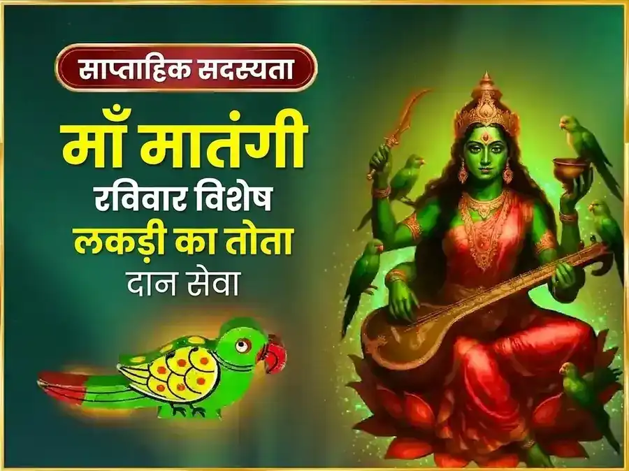 रविवार विशेष माँ मातंगी साप्ताहिक काष्ठ तोता दान सेवा puja image 1