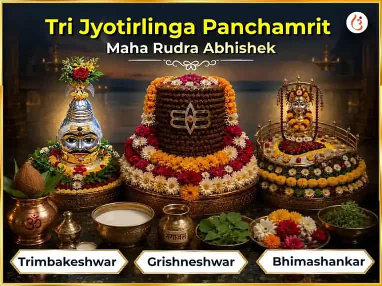 Shravan Somvar Special Tri Jyotirlinga Panchamrit Maha Rudra Abhishek Puja puja image 1