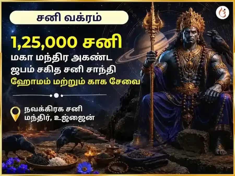 சனி வக்ர பெயர்ச்சி சிறப்பு 1,25,000 சனி மகா மந்திர அகண்ட ஜபம் சஹித சனி சாந்தி ஹவன் மற்றும் காக சேவா puja image 1