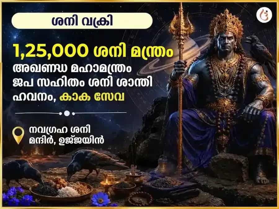 ശനി വക്രി സ്പെഷ്യൽ 1,25,000 ശനി മഹാമന്ത്ര അഖണ്ഡ ജപം സഹിതം ശനി ശാന്തി ഹവനവും കാക്ക സേവയും puja image 1