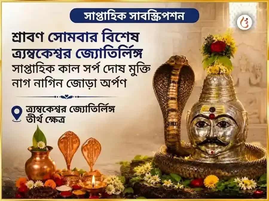 শ্রাবণ সোমবার বিশেষ ত্র্যম্বকেশ্বর জ্যোতির্লিঙ্গ সাপ্তাহিক কালসর্প দোষ মুক্তি নাগ নাগিন জোড়া অর্পণ puja image 1