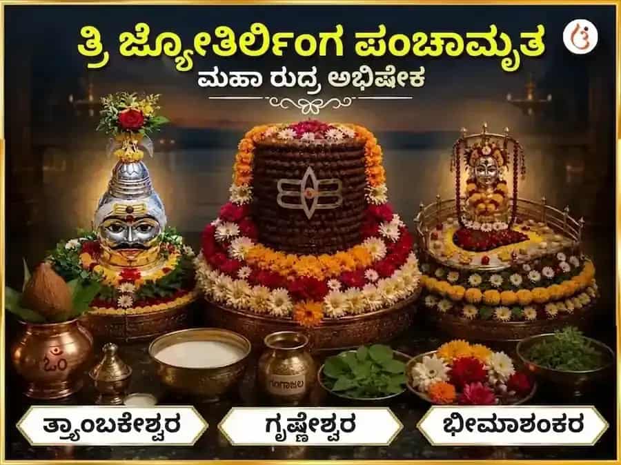 ಶ್ರಾವಣ ಸೋಮವಾರ ವಿಶೇಷ ತ್ರಿ ಜ್ಯೋತಿರ್ಲಿಂಗ ಪಂಚಾಮೃತ ಮಹಾ ರುದ್ರಾಭಿಷೇಕ ಪೂಜೆ puja image 1