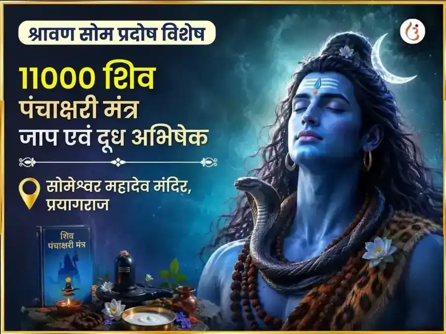 श्रावण सोम प्रदोष विशेष 11000 शिव पंचाक्षरी मंत्र जाप और दुग्ध अभिषेक puja image 1