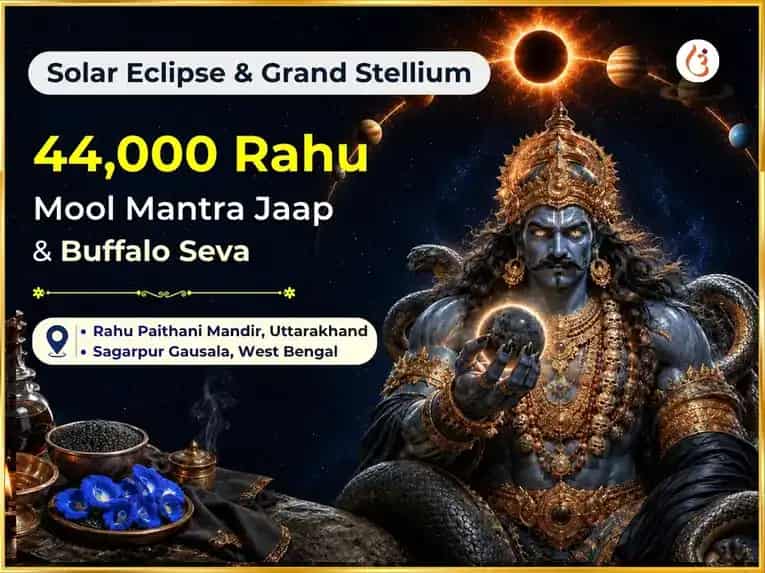 Solar Eclipse & Grand Stellium Special Wealth Expansion 44,000 Rahu Mool Mantra Jaap & Buffalo Seva puja image 1