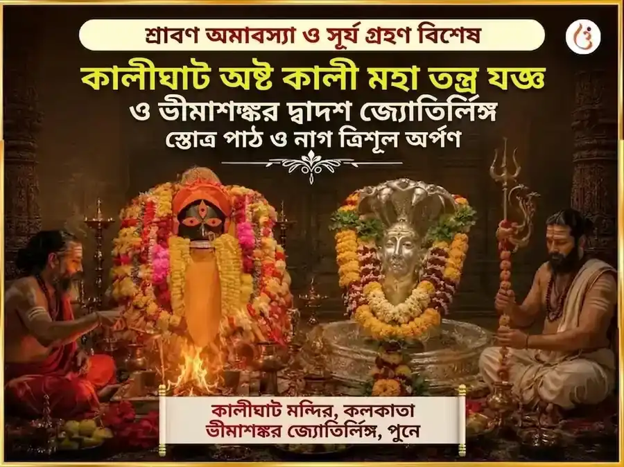 শ্রাবণ অমাবস্যা ও সূর্য গ্রহণ বিশেষ কালীঘাট অষ্ট কালী মহা তন্ত্র हवन ও ভীমশঙ্কর জ্যোতির্লিঙ্গ দ্বাদশ জ্যোতির্লিঙ্গ ও নাগ ত্রিশূল অর্পণ puja image 1