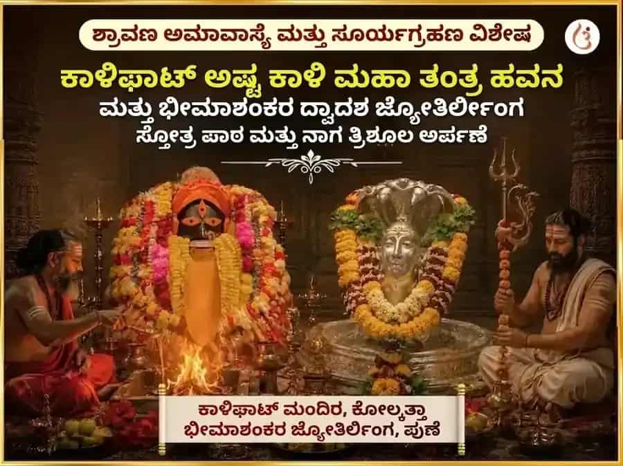 ಶ್ರಾವಣ ಅಮಾವಾಸ್ಯೆ ಮತ್ತು ಸೂರ್ಯ ಗ್ರಹಣ ವಿಶೇಷ ಕಾಳಿಘಾಟ್ ಅಷ್ಟ ಕಾಳಿ ಮಹಾ ತಂತ್ರ ಹವನ ಮತ್ತು ಭೀಮಾಶಂಕರ ಜ್ಯೋತಿರ್ಲಿಂಗ ದ್ವಾದಶ ಜ್ಯೋತಿರ್ಲಿಂಗ ಮತ್ತು ನಾಗ ತ್ರಿಶೂಲ ಅರ್ಪಣ puja image 1