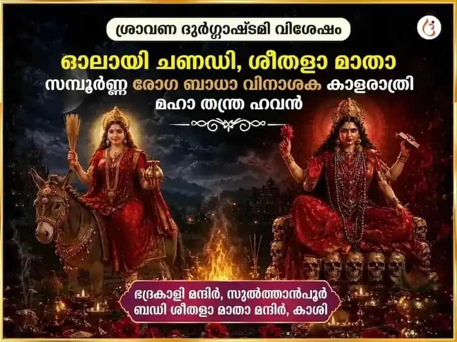 ശ്രാവണ ദുർഗ്ഗാ അഷ്ടമി വിശേഷ് ഓലായ് ചണ്ഡി & ശീതളാ മാതാ സമ്പൂർണ്ണ രോഗ ബാധാ വിനാശക കാളരാത്രി മഹാതന്ത്ര ഹവന അനുഷ്ഠാനം puja image 1