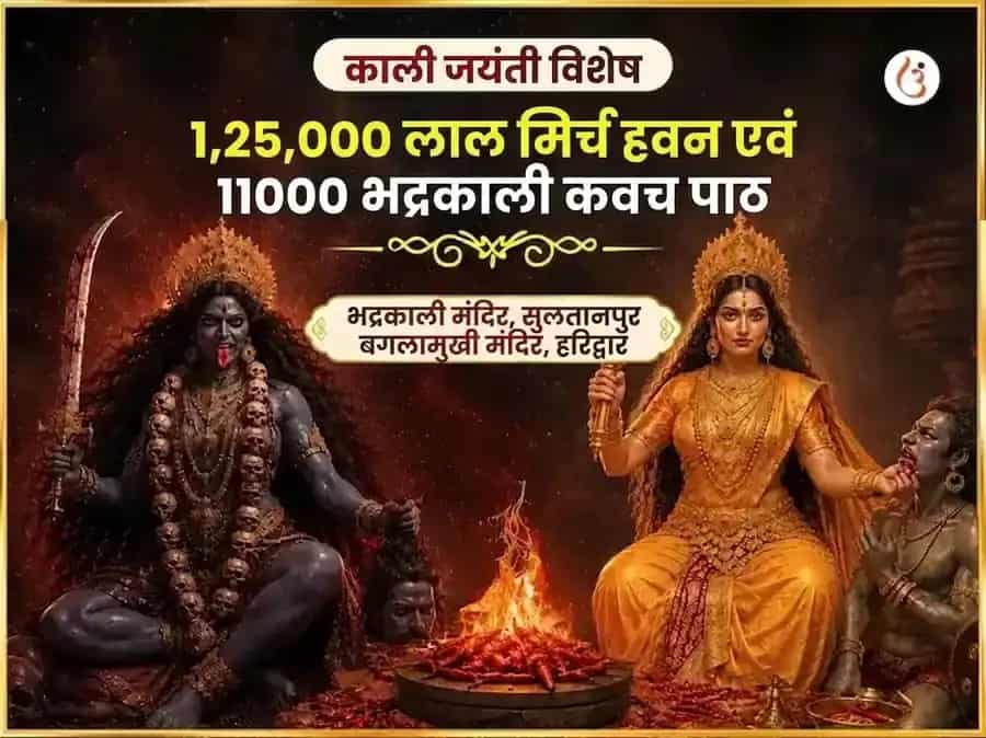 काली जयंती विशेष माँ बगलामुखी 125000 लाल मिर्च हवन और 11000 भद्रकाली कवच पाठ puja image 1