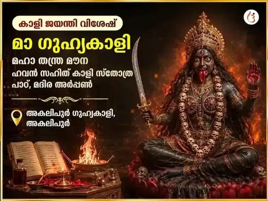 കാളി ജയന്തി വിശേഷ് മാ ഗുഹ്യ കാളി മഹാ തന്ത്ര മഹാമൗൻ ഹവൻ സഹിത് കാളി സ്തോത്ര പാഠ്, മദിര അർപ്പൺ puja image 1