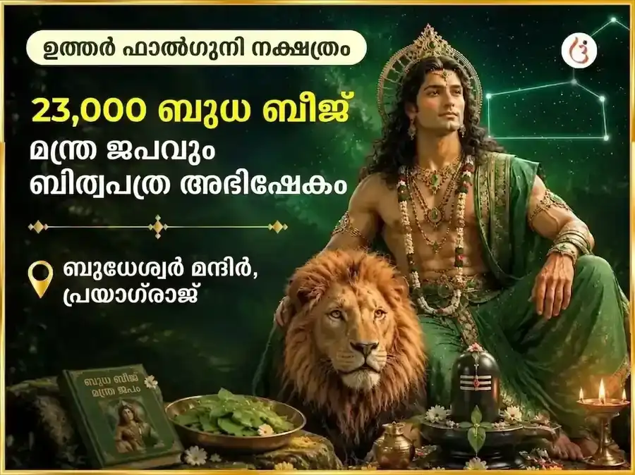 ഉത്തരാ ഫൽഗുനി നക്ഷത്ര വിശേഷ് 23,000 ബുധ ബീജ മന്ത്ര ജപവും ബില്വപത്ര അഭിഷേകവും puja image 1