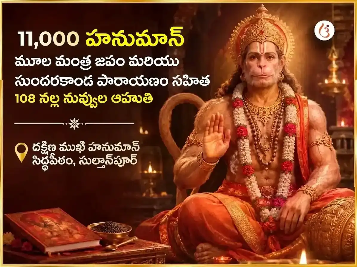 11,000 హనుమాన్ మూల మంత్ర జపం, సంపూర్ణ సుందరకాండ పఠనం & 108 నల్ల నువ్వుల హవనం puja image 1