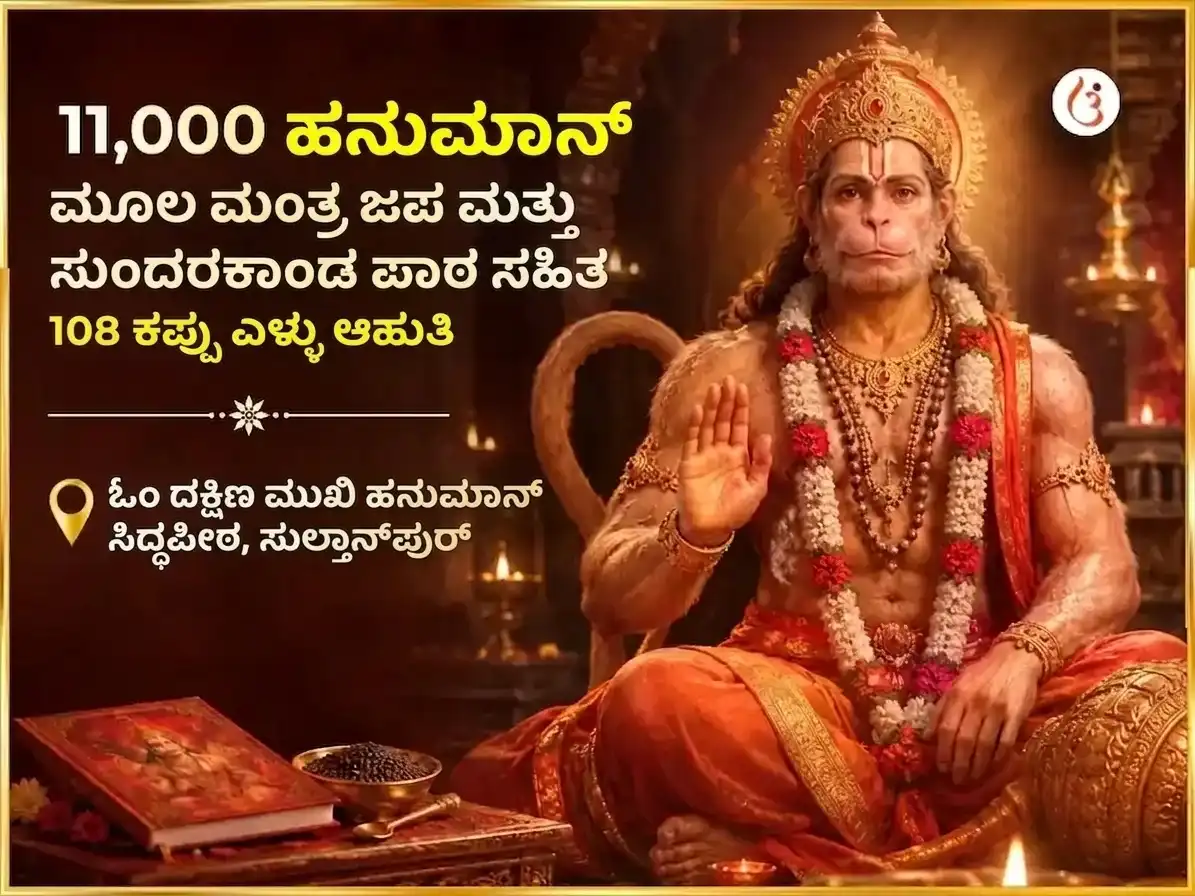 11,000 ಹನುಮಾನ್ ಮೂಲ ಮಂತ್ರ ಜಪ, ಸಂಪೂರ್ಣ ಸುಂದರಕಾಂಡ ಪಾಠ ಮತ್ತು 108 ಕಪ್ಪು ಎಳ್ಳಿನ ಹವನ puja image 1