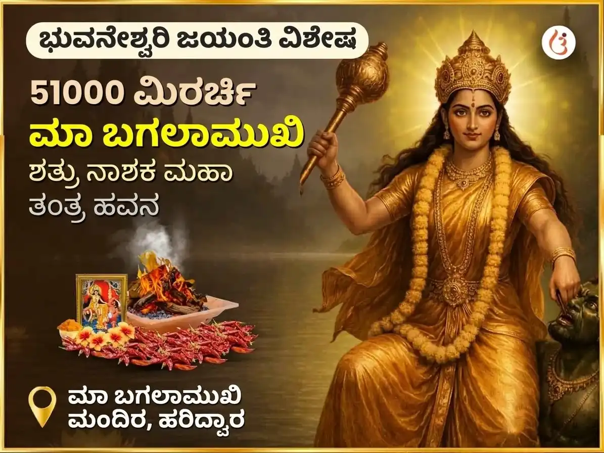 ಭುವನೇಶ್ವರಿ ಜಯಂತಿ ವಿಶೇಷ 51000 ಮೆಣಸಿನಕಾಯಿ ಮಾ ಬಗಳಾಮುಖಿ ಶತ್ರು ನಾಶಕ ಮಹಾ ತಂತ್ರ ಹವನ puja image 1