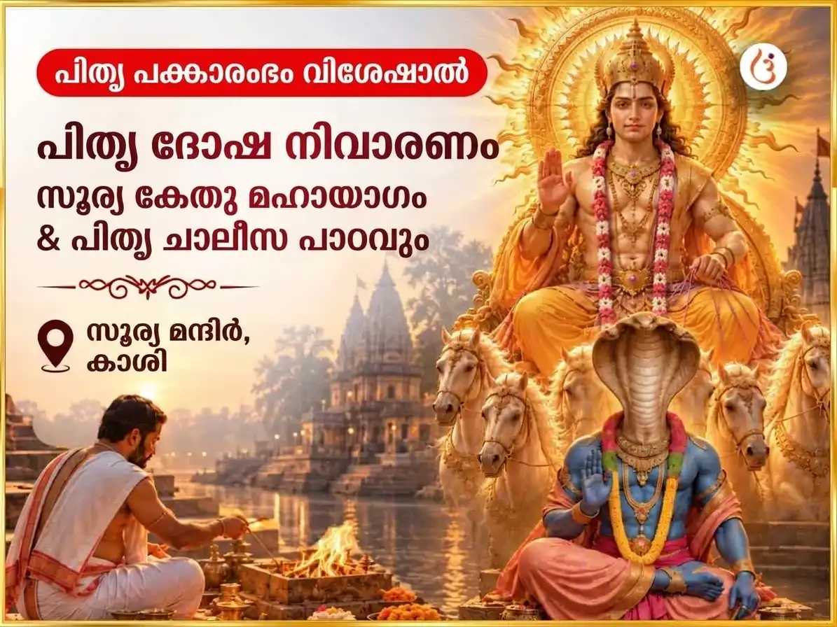 പിതൃ പക്ഷ സ്പെഷ്യൽ പിതൃ ദോഷ നിവാരൺ & തലമുറകളുടെ ശാപം നീക്കുന്ന സൂര്യ-കേതു മഹായജ്ഞം & പിതൃ ചാലീസ പാഠം puja image 1