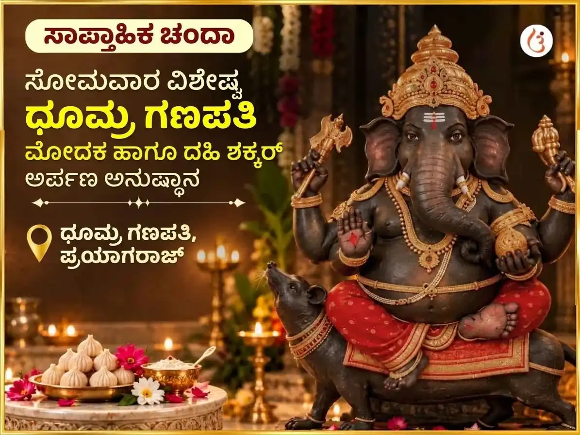 ಸೋಮವಾರ ವಿಶೇಷ ಧೂಮ್ರ ಗಣಪತಿ ಸಾಪ್ತಾಹಿಕ ಗಣೇಶ ಮೋದಕ ಮತ್ತು ದಹಿ ಸಕ್ಕರ್ ಅರ್ಪಣೆ puja image 1