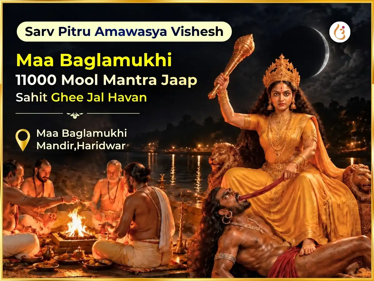 Sarva Pitru Amawasya Vishesh Maa Baglamukhi 11000 Mool Mantra Jaap Sahit Sarva Shatru Samhar Ghee Jal Havan puja image 1