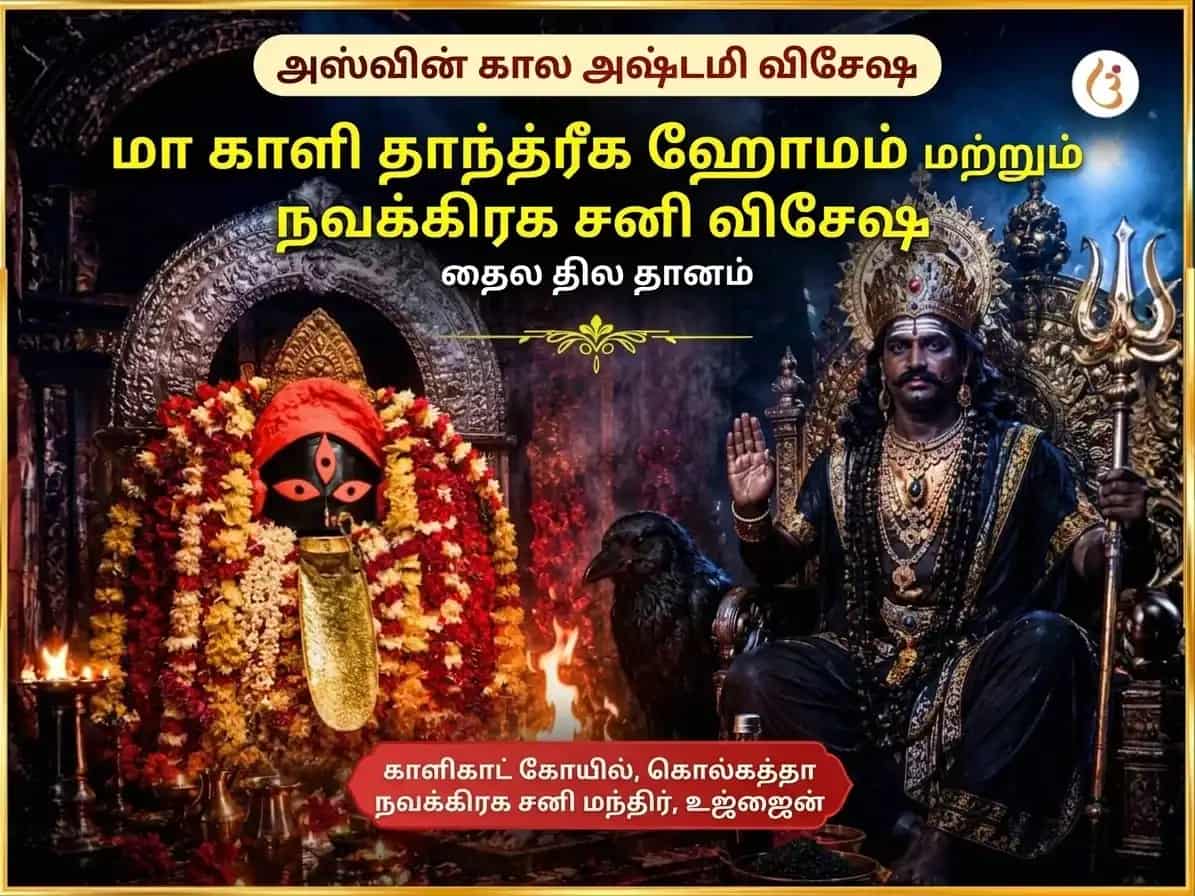 ஆஸ்வின் கால அஷ்டமி சிறப்பு மா காளி தாந்த்ரீக ஹவன் மற்றும் நவக்கிரக சனி சிறப்பு எண்ணெய் & எள் தானம் puja image 1