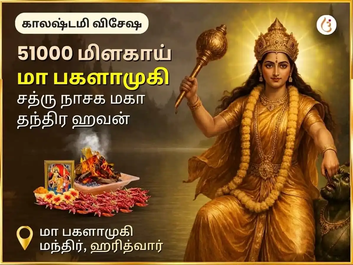 கால அஷ்டமி விசேஷ 51000 மிர்ச்சி மா பகளாமுகி சத்ரு நாசக மகா தந்திர ஹவன் puja image 1