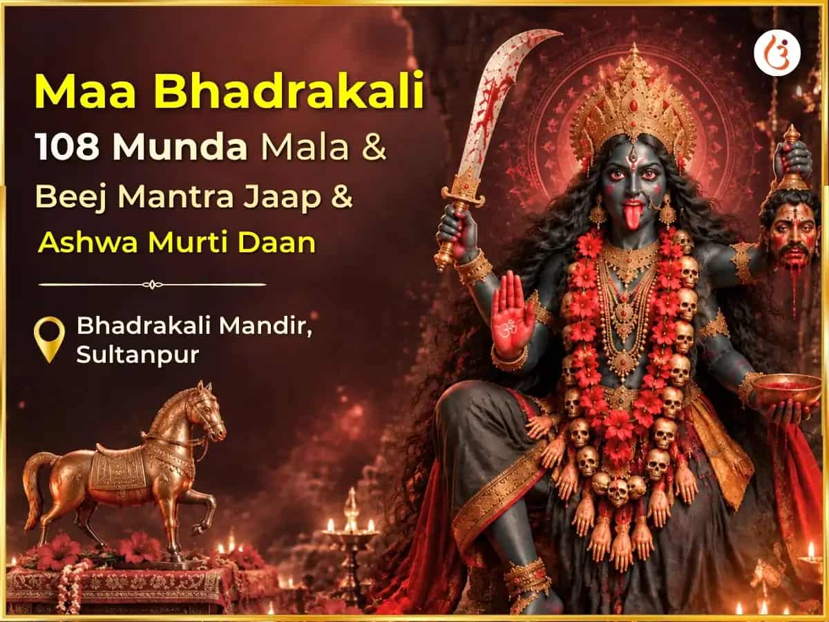 Navratri Visesh Maa Bhadrakali 108 Munda Mala Seva & Vijay Samriddhi Beej Mantra Jaap sahit Ashwa Murti Chadava puja image 1