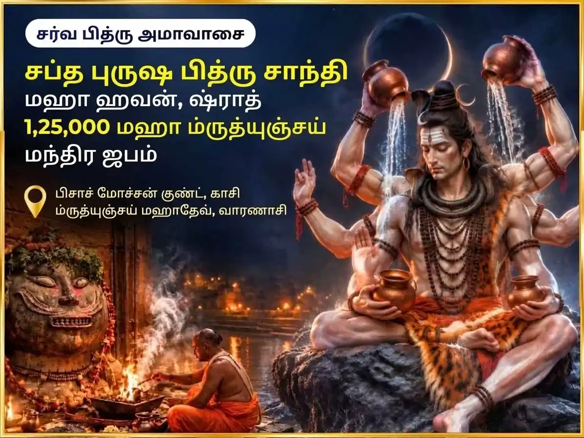 சர்வ பித்ரு அமாவாசை விசேஷ பிசாசு மோட்சன குண்டம் பித்ரு சாந்தி கர்ம சுத்தி சிரார்த்தம் மற்றும் 1,25,000 மகா மிருத்யுஞ்சய மந்திர ஜபம் puja image 1