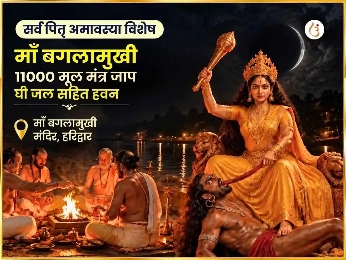 सर्व पितृ अमावस्या विशेष माँ बगलामुखी 11000 मूल मंत्र जाप सहित सर्व शत्रु संहार घी जल हवन puja image 1