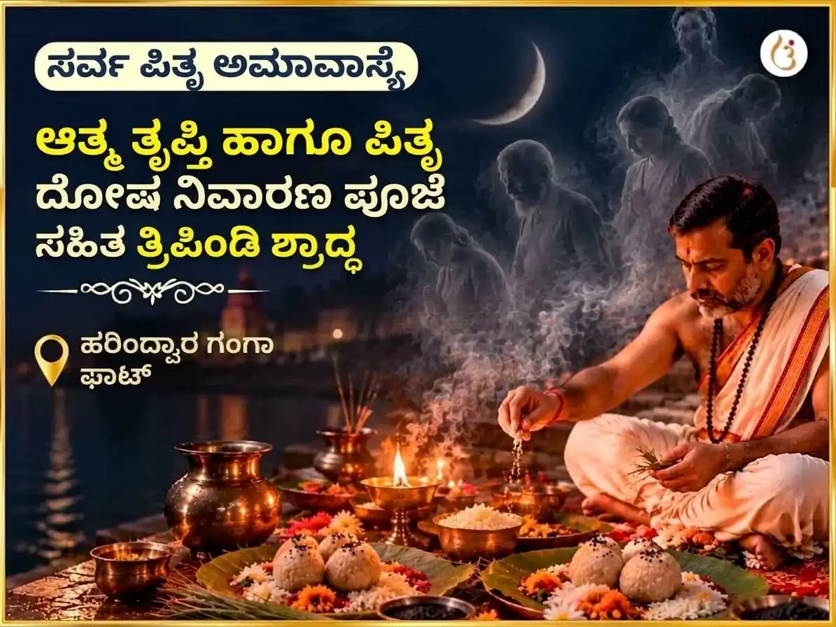 ಸರ್ವ ಪಿತೃ ಅಮಾವಾಸ್ಯೆ ವಿಶೇಷ ಆತ್ಮ ತೃಪ್ತಿ ಮತ್ತು ಪಿತೃ ದೋಷ ನಿವಾರಣ ಪೂಜೆ ಸಹಿತ ತ್ರಿಪಿಂಡಿ ಶ್ರಾದ್ಧ puja image 1