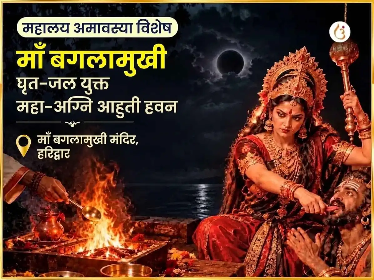 महालय अमावस्या विशेष माँ बगलामुखी घृत-जल युक्त महा-अग्नि आहुति हवन puja image 1