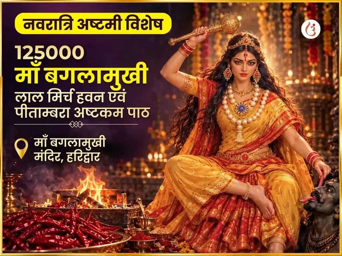 नवरात्रि विशेष 125000 माँ बगलामुखी लाल मिर्च हवन और पीताम्बरा अष्टकम पाठ puja image 1