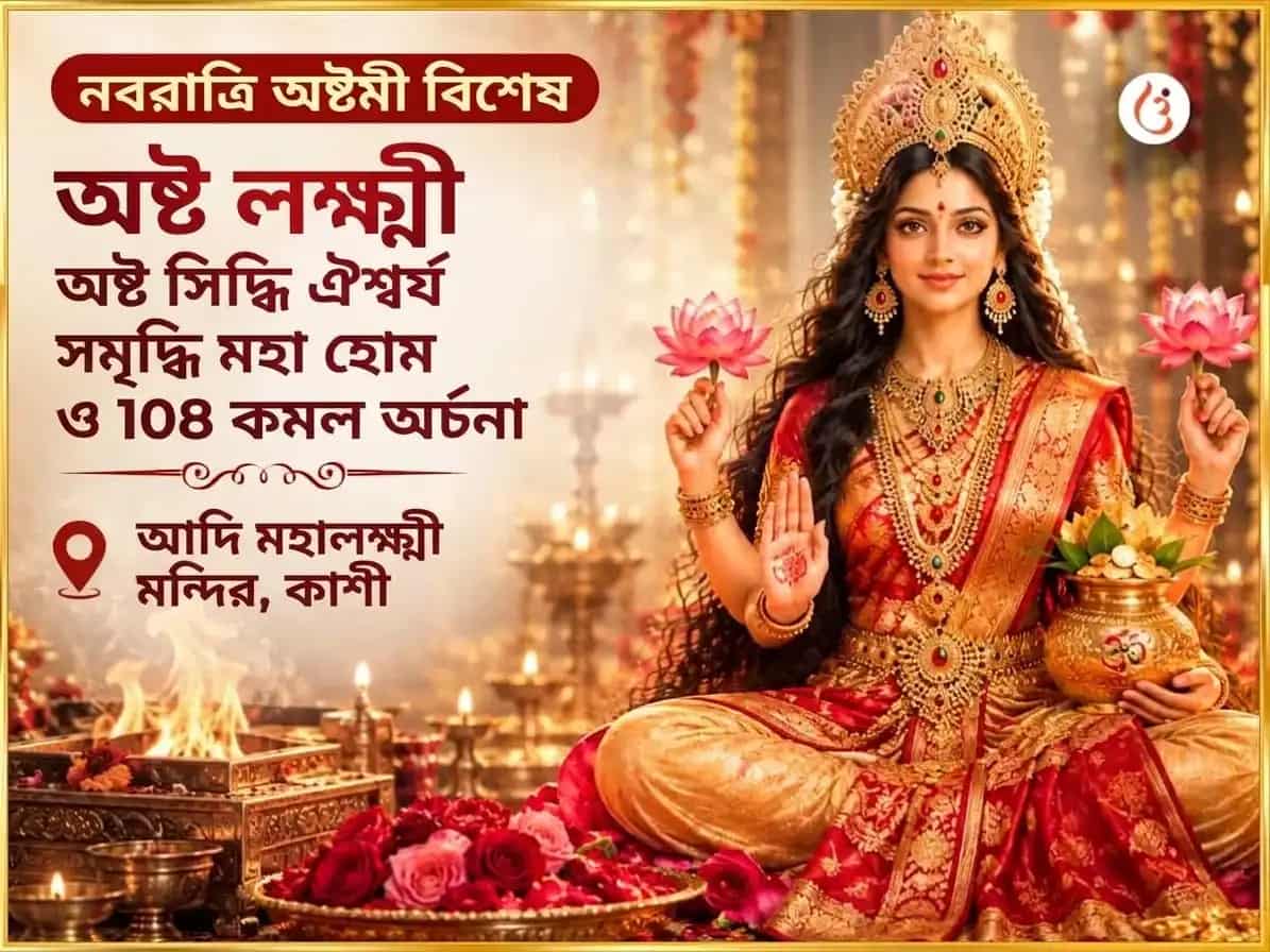 নবরাত্রি বিশেষ অষ্ট লক্ষ্মী অষ্ট সিদ্ধি ঐশ্বর্য সমৃদ্ধি মহা हवन ও 108 কমল অর্চণা puja image 1