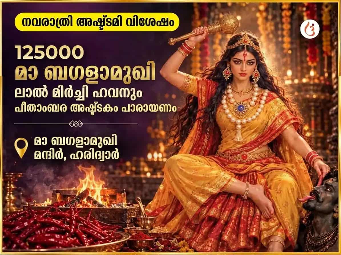 നവരാത്രി വിശേഷ് 125000 മാ ബഗളാമുഖി ലാൽ മിർച്ചി ഹവൻ & പീതാംബര അഷ്ടകം പാഠം puja image 1