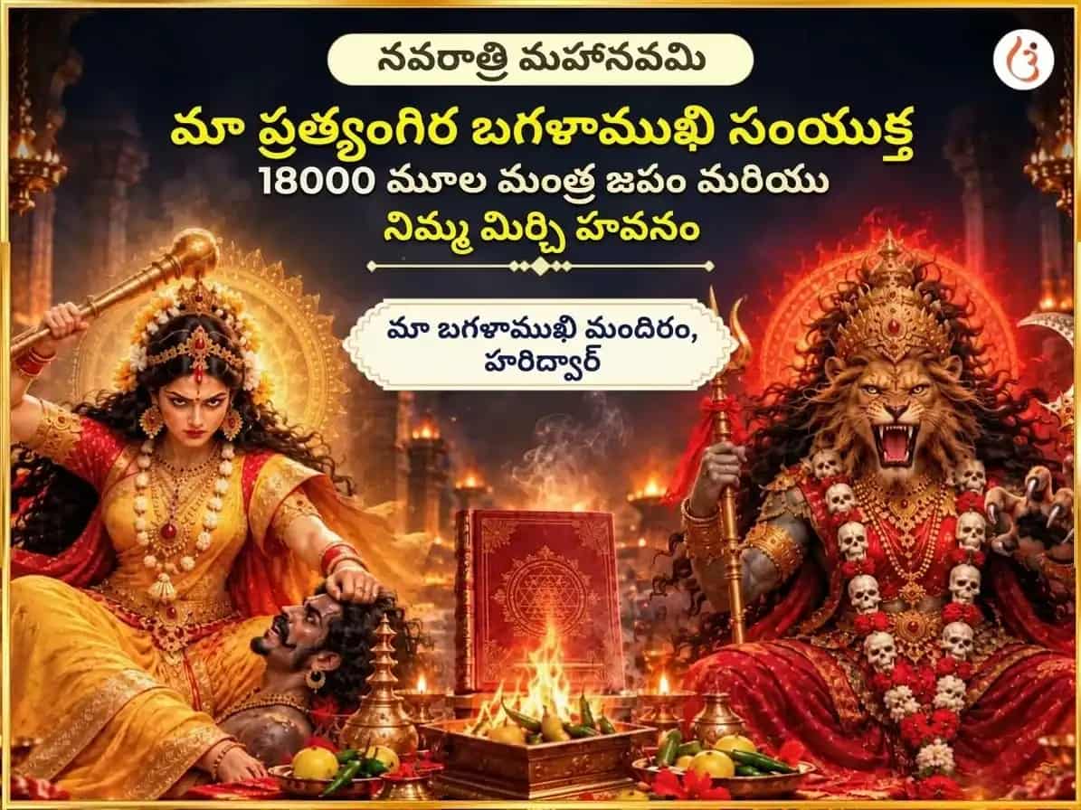 నవరాత్రి నవమి ప్రత్యేకం మా బగళాముఖి ప్రత్యంగిర సంయుక్త 18000 మూల మంత్ర జపం మరియు నిమ్మ మిర్చి హవనం puja image 1