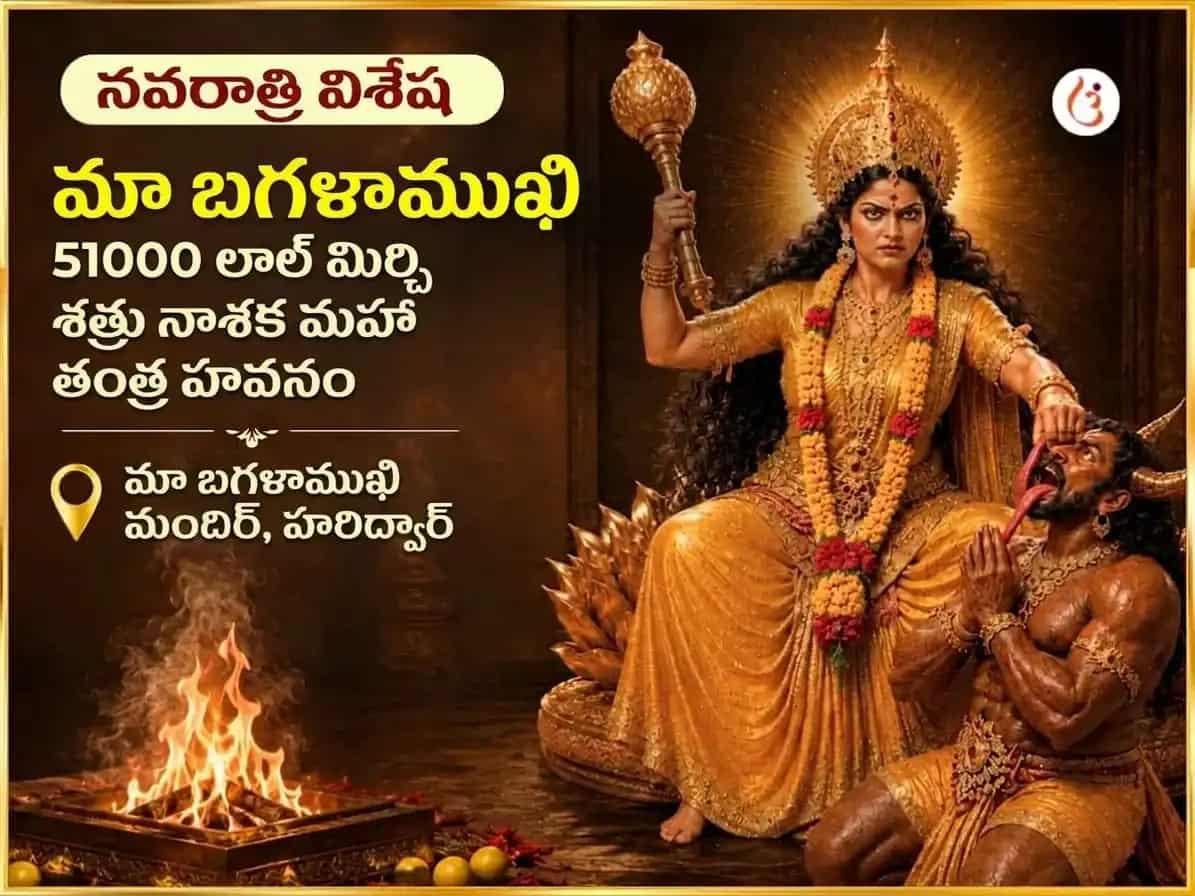 నవరాత్రి విశేష్ మా బగళాముఖి 51000 లాల్ మిర్చి శత్రు నాశక్ మహా తంత్ర హవనం puja image 1