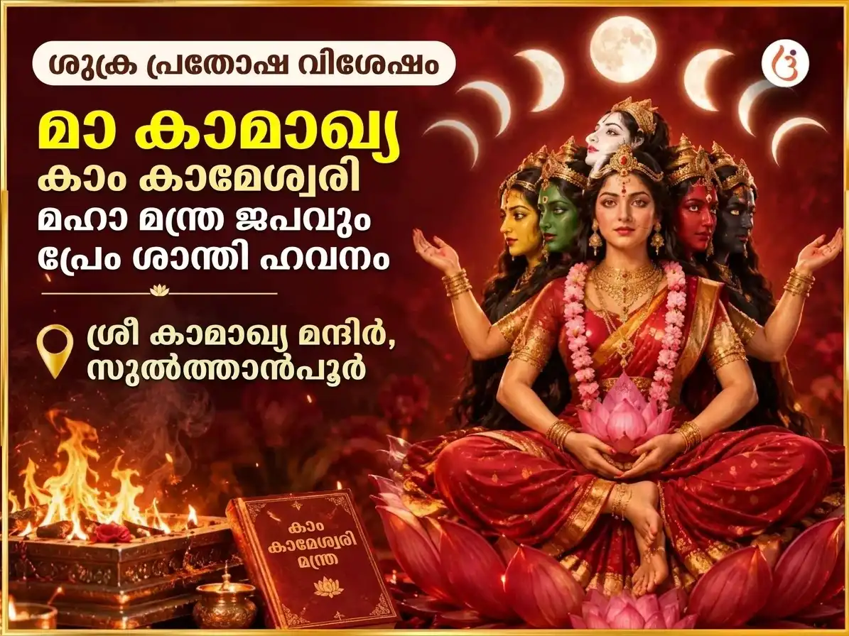 ശുക്ര പ്രദോഷ വിശേഷ് മാ കാമാഖ്യ കാം കാമേശ്വരി മഹാമന്ത്ര ജപം ഏവം പ്രേമ ശാന്തി ഹവന അനുഷ്ഠാൻ puja image 1