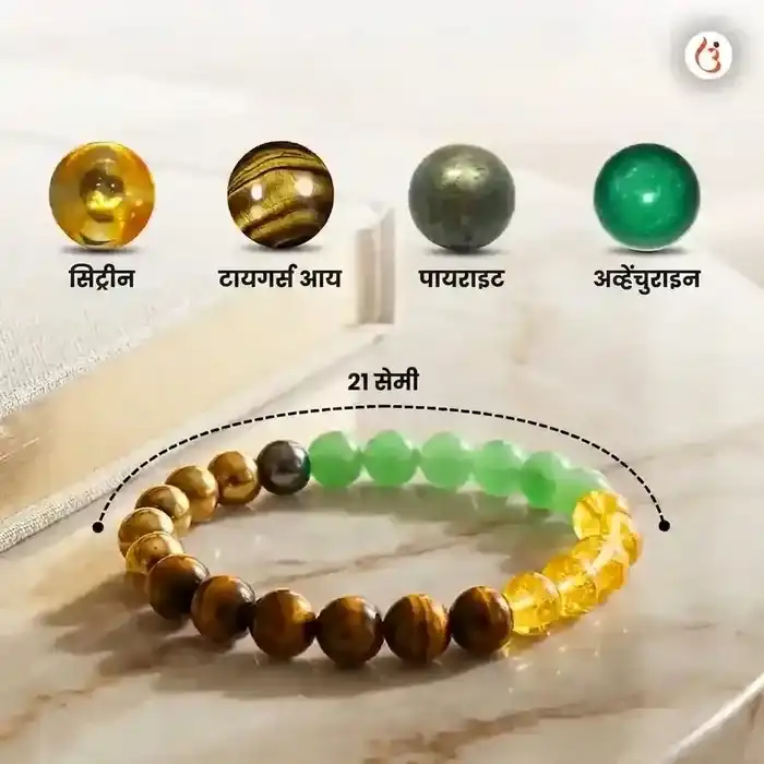 सिद्ध मनी मॅग्नेट ब्रेसलेट (टायगर आय + पायराइट + ग्रीन अव्हेन्चुरिन + सिट्रिन मणी) - image 11