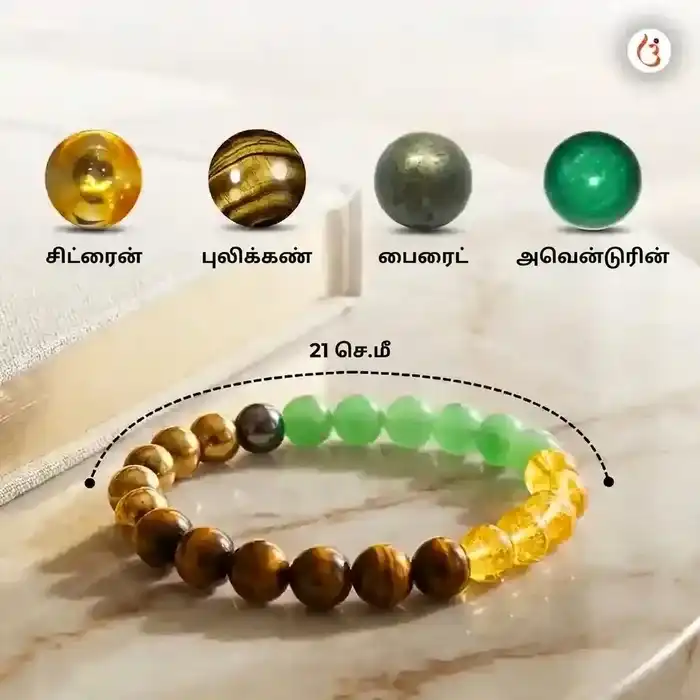 சக்தியூட்டப்பட்ட மணி மேக்னட் பிரேஸ்லெட் (டைகர் ஐ + பைரைட் + கிரீன் அவென்சூரின் + சிட்ரின் மணிகள்) - image 11