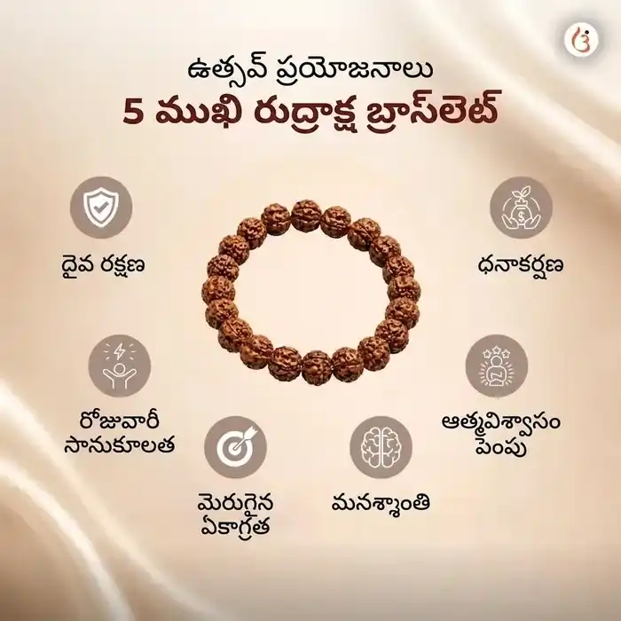 శక్తివంతమైన 5 ముఖి రుద్రాక్ష బ్రాస్‌లెట్ (అసలైన నేపాలీ రుద్రాక్ష పూసలు) - image 4