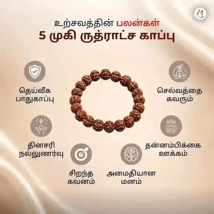 சக்திவாய்ந்த 5 முகி ருத்ராட்ச பிரேஸ்லெட் (அசல் நேபாளி ருத்ராட்ச மணிகள்) - image 4